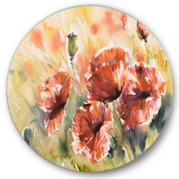 Designart 'Abstract Red Poppy On a Field' artă tradițională de perete din metal cerc-Disc de 23