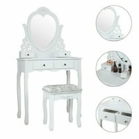 Masă de toaletă Hommoo vanitate cu scaun, masă de toaletă set birou pentru dormitor, baie, dulap, hol, masă de machiaj cu oglindă