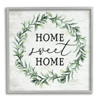 Stupell Industries Home Sweet Home Sentiment Green Botanic coroană de fermă, 24, Design scris și căptușit