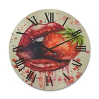 Designart 'Buze De Fată Roșie Mâncând O Căpșună' Ceas De Perete Modern Din Lemn