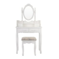 Set de masă de toaletă Vanity cu oglindă rotită, sertare birou de machiaj cu scaun