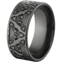Inel plat de Zirconiu Negru cu un design Celtic măcinat
