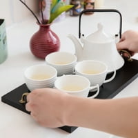 Set De Ceai Clasic Din Ceramică Cu Nervuri Albe, Tavă De Servire Vintage, Ceainic Și Cești De Ceai-MyGift