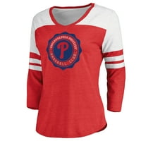 Fanaticii femei de marcă Heathered roșu alb Philadelphia Phillies Ultimate Honor 3 4-maneca V-Neck T-Shirt