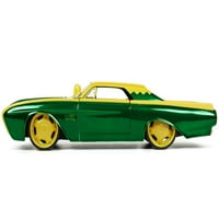 Ford Thunderbird verde și galben metalic cu grafica capota și Loki Diecast figura Loki Marvel seria Diecast model de masina de