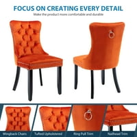 Aukfa high-End tapițate Scaune de luat masa Set de 2, moderne smocuri din lemn masiv partea scaun cu Nailhead Trim-portocaliu